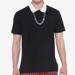 Hot Topic Black with White Collar Chain Shirt - small